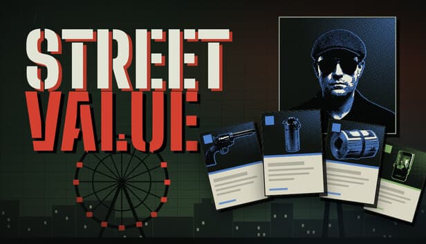 Street Value key art: a hustler in a flat cap behind a fan of cards, over a New York skyline